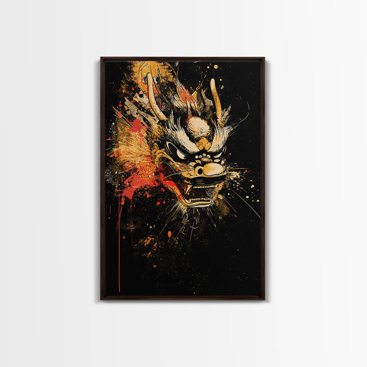 Native Headdress Mask Gold Canvas Art, Tribal Inspired Splatter Face Print, Bold Ethnic Wall Decor, Real Wood Frame