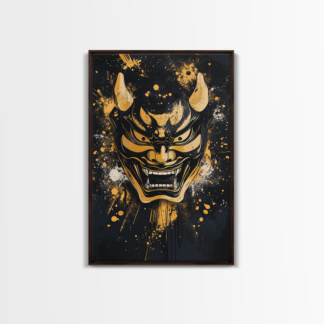 Deer Head Gold Canvas Print, Splatter Wildlife Wall Art, Rustic Modern Decor, Real Wood Frame, Bold Nature Inspired Artwork