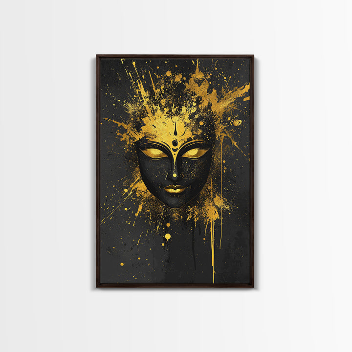 Goddess Face Gold Canvas Print, Spiritual Wall Decor, Sacred Feminine Art, Real Wood Framed Modern Gold Artwork