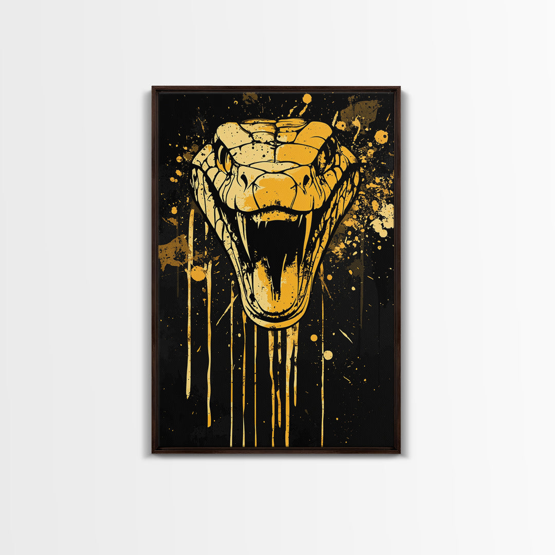 Viper Snake Fang Artwork,Modern Animal Wall Decor,Real Wood Frame,Bold Serpent Art,Striking Statement Decor