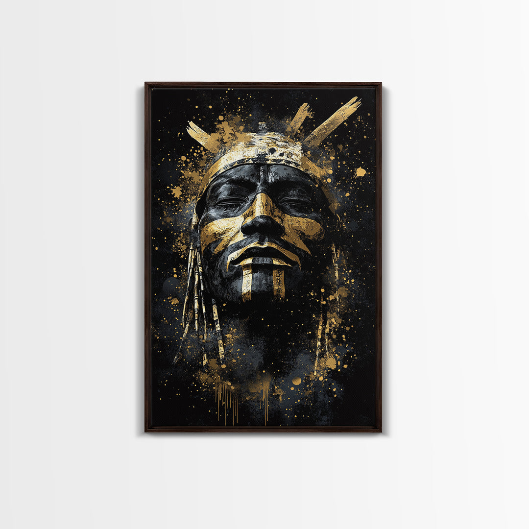 Tribal Warrior Mask Art,Bold Cultural Wall Decor,Real Wood Frame,Striking Tribal Artwork,Modern Statement Piece
