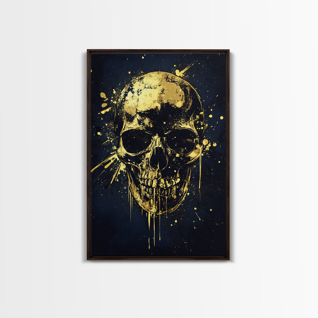 Bold Skull Artwork,Modern Gothic Wall Decor,Real Wood Frame,Striking Macabre Art,Edgy Statement Home Accent