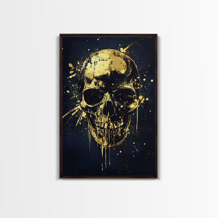 Bold Skull Artwork,Modern Gothic Wall Decor,Real Wood Frame,Striking Macabre Art,Edgy Statement Home Accent