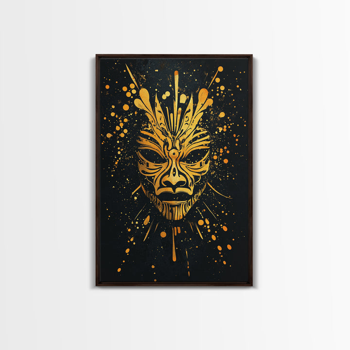Ornate Tribal Mask Artwork,Bold Cultural Wall Decor,Real Wood Frame,Striking Ethnic Art,Modern Statement Accent