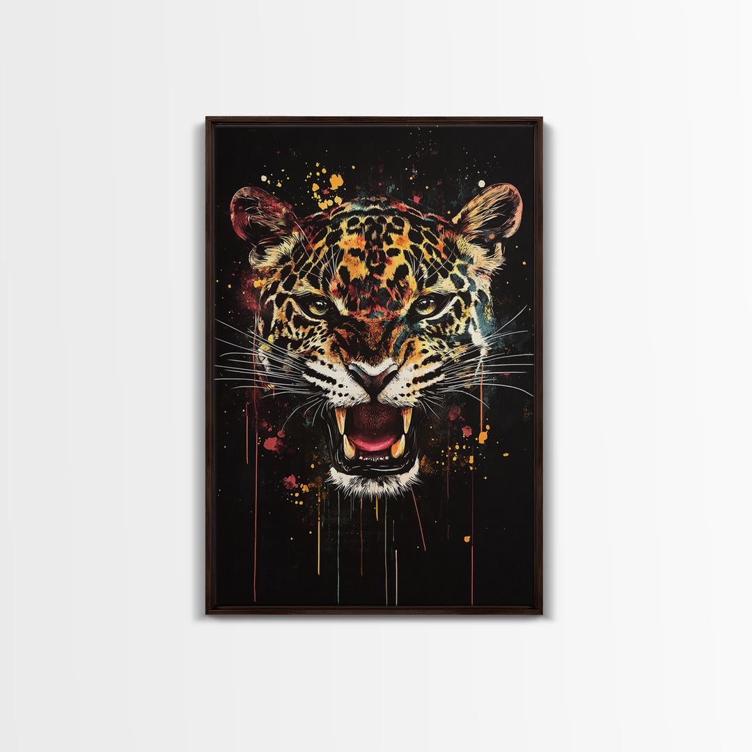 Jaguar Roar Gold Canvas Print, Animal Wall Art, Real Wood Frame, Bold Wildlife Decor, Tribal Inspired Big Cat Home Accent