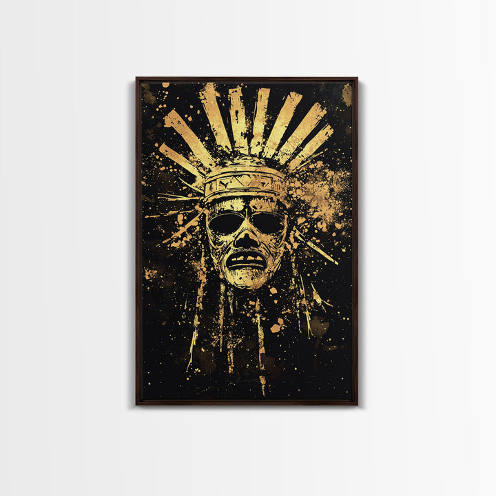 African Goddess Splatter Portrait, Gold Canvas Print, Cultural Wall Art, Real Wood Frame, Bold Feminine Artwork
