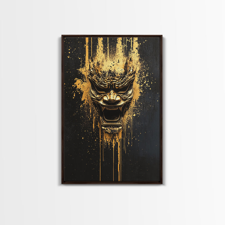Spartan Warrior Helmet Splatter Art, Gold Canvas Print, Historical Wall Decor, Real Wood Frame, Ancient Warrior Artwork