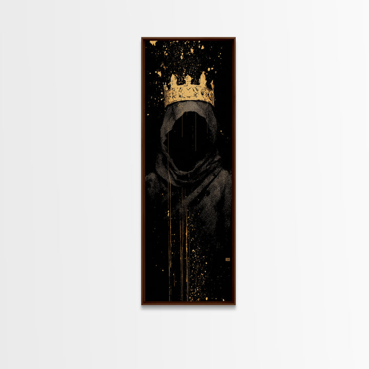 Shadow King Norse Ruler Canvas Gold Art Canvas Art, Nordic Mythology Viking Decor for Man Cave, with rustic wood frame