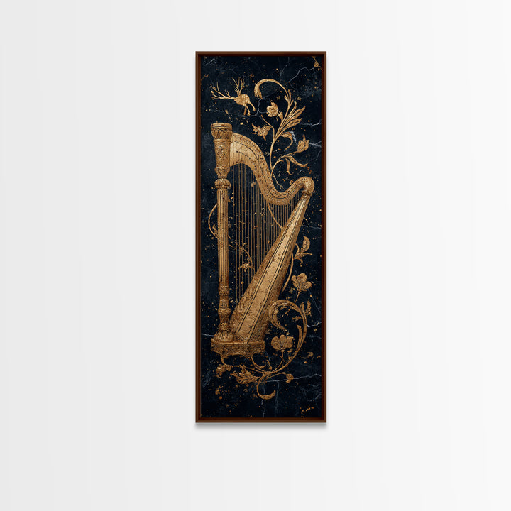 Golden Harp Nordic Wall Art, Wood Framed Canvas Art, Canvas Gold Art, Gold Leaf, Gold Foil Art