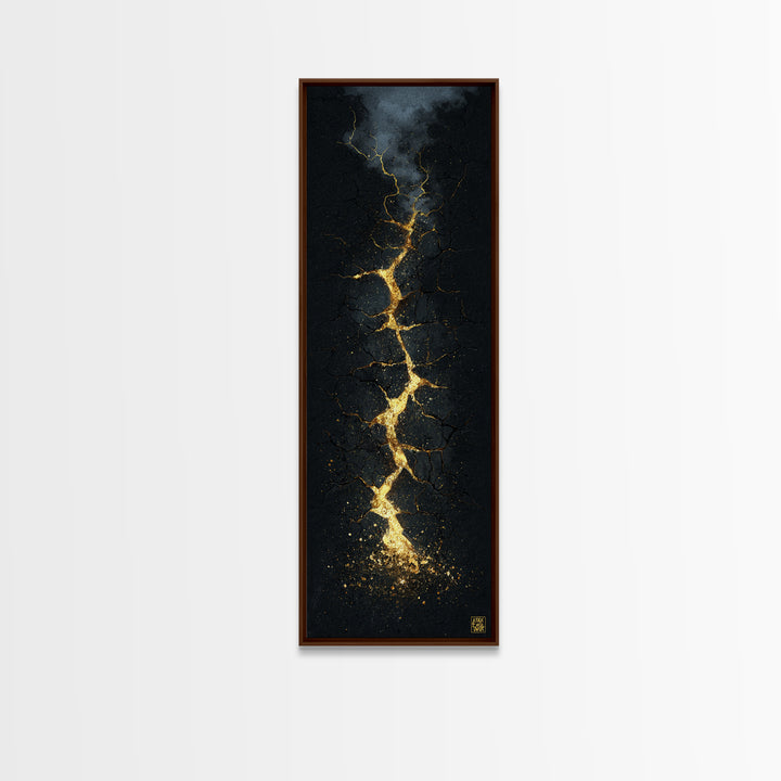 Cracked Path Ragnarok Canvas Gold Art Canvas Art, Norse Mythology Abstract Wall Decor for Office, framed in solid wood