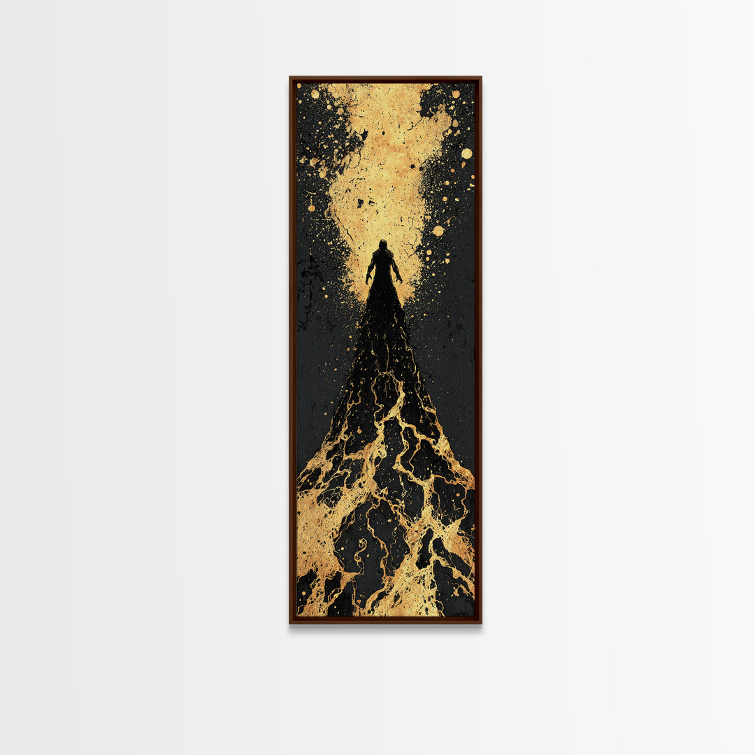 Ascendant Warrior Norse Canvas Gold Art Canvas Art, Viking Mythology Wall Decor for Man Cave or Office, with wood framing