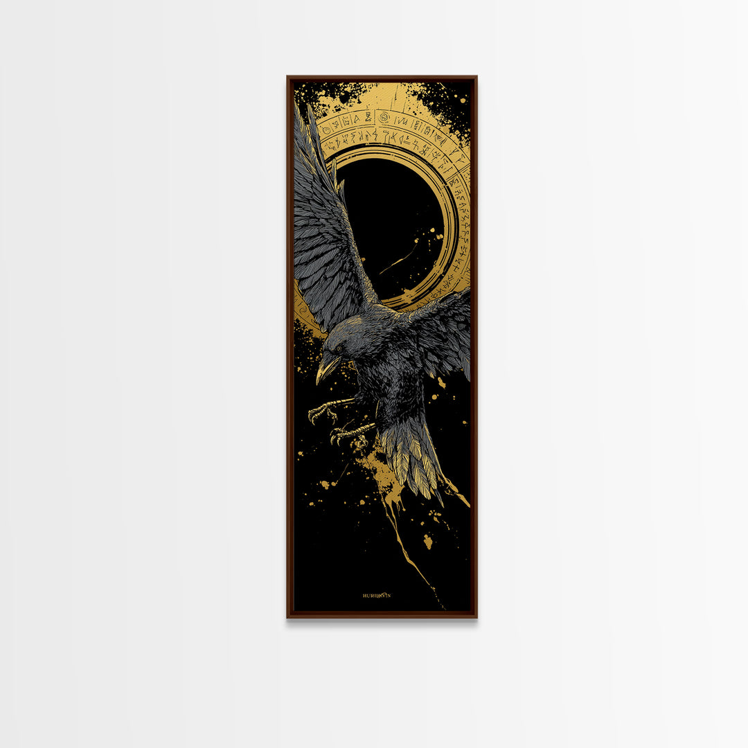 Odin’s Raven Canvas Gold Art Canvas Art | Nordic Mythology Wall Art for Dad Gift or Man Cave | Viking Decor in Real Wood Frame