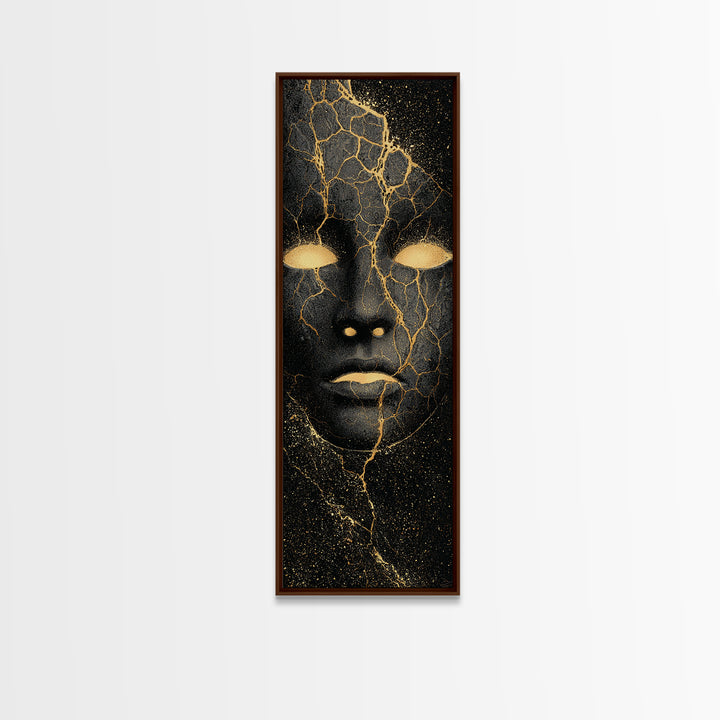 Mystical Nordic Mask Canvas Gold Art Canvas Art | Viking Mythology Inspired Wall Art | Man Cave or Office Decor with Real Wood Frame