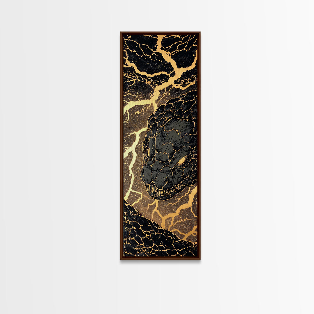 Jormungandr Serpent Canvas Gold Art Canvas Art | Norse Mythology World Serpent Wall Art | Viking Decor Office Gift with Real Wood Frame