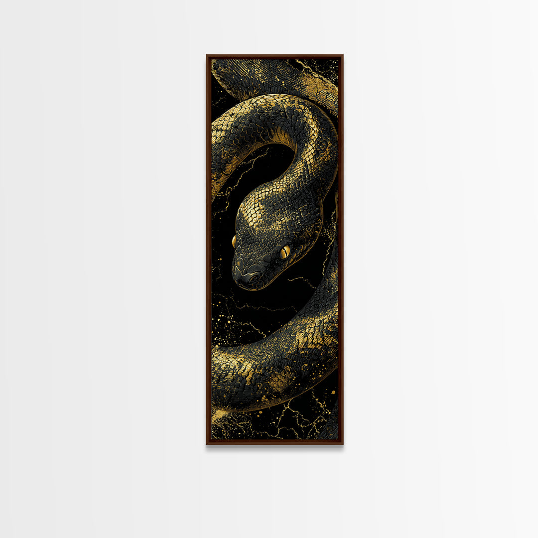 Nordic Snake Canvas Gold Art Canvas Art | Viking Mythology Inspired Serpent Wall Decor | Man Cave or Dad Gift Framed in Real Wood