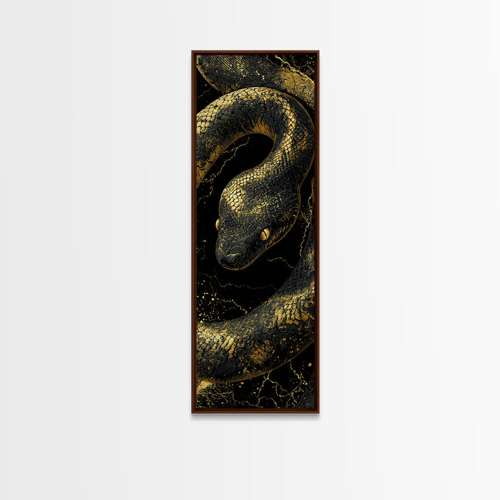 Nordic Snake Canvas Gold Art Canvas Art | Viking Mythology Inspired Serpent Wall Decor | Man Cave or Dad Gift Framed in Real Wood
