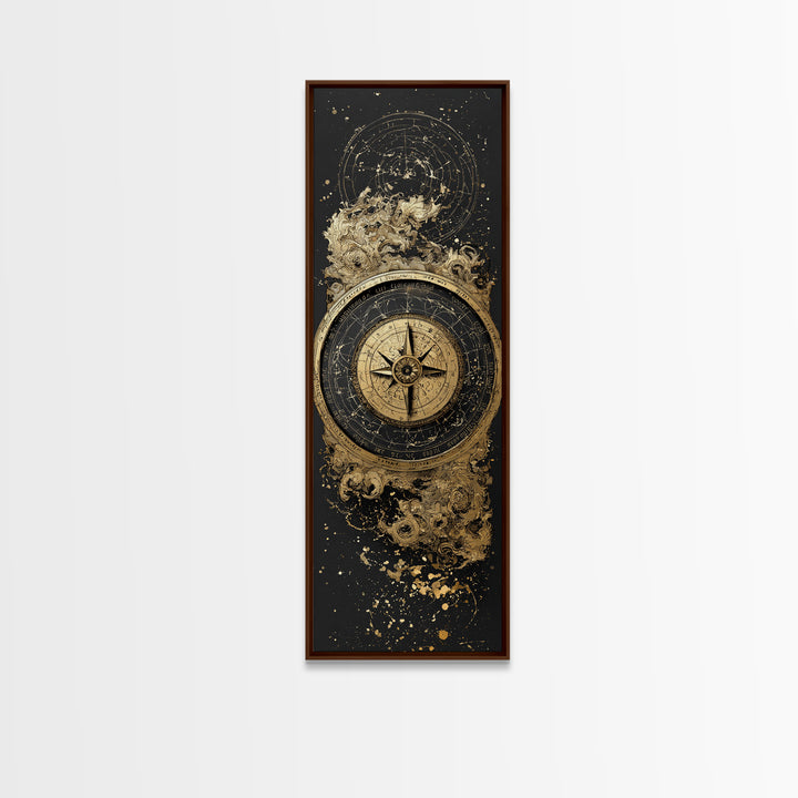 Golden Compass Nordic Wall Art, Wood Framed Canvas Art, Canvas Gold Art, Gold Leaf, Gold Foil Art