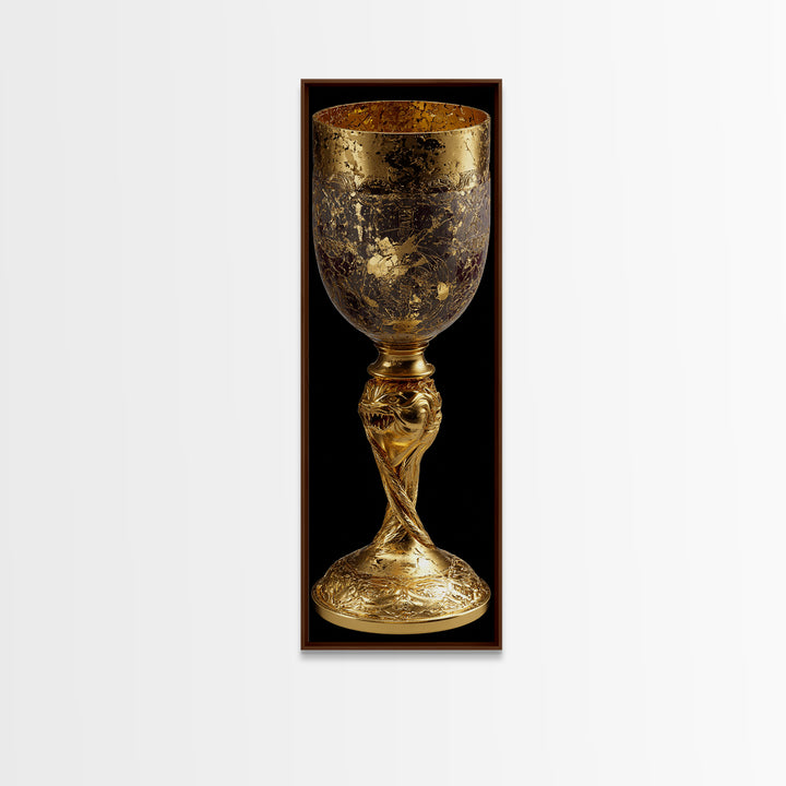 Golden Chalice Canvas Art Print, Wood Framed Canvas Art, Nordic Wall Art, Canvas Gold Art Print