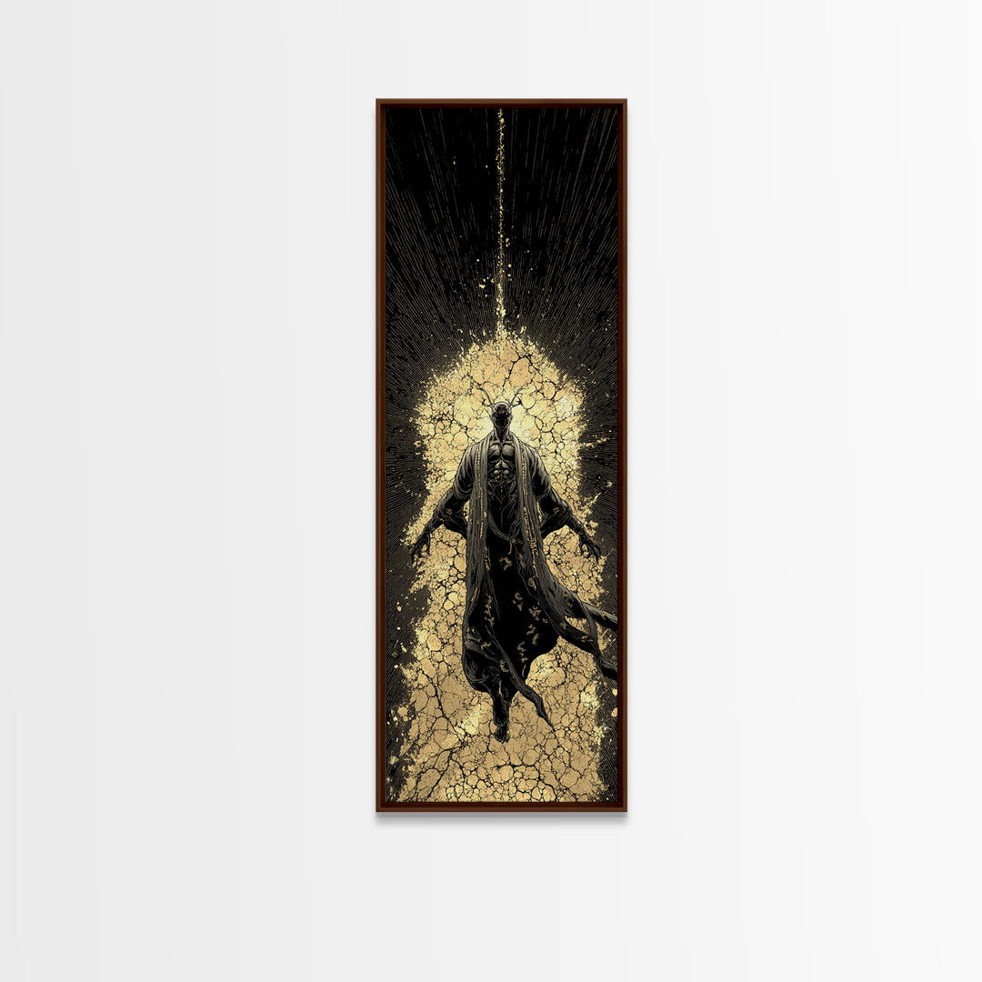 Norse God Ascension Canvas Gold Art Canvas Art | Viking Mythology Wall Art | Bold Nordic Office Decor with Natural Wood Frame