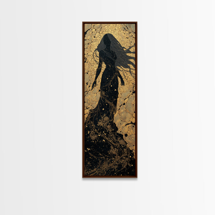 Freyja Goddess Canvas Gold Art, Norse Mythology Canvas Art Featuring Viking Goddess of Love, Man Cave or Office Art Beautifully Framed in Wood