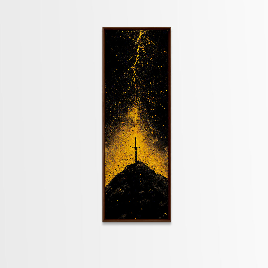 Canvas Art Norse Sword of Power – Canvas Gold Art inspired by Viking legends, wall décor framed in authentic real wood