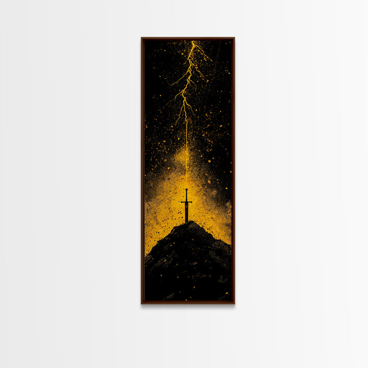 Canvas Art Norse Sword of Power – Canvas Gold Art inspired by Viking legends, wall décor framed in authentic real wood