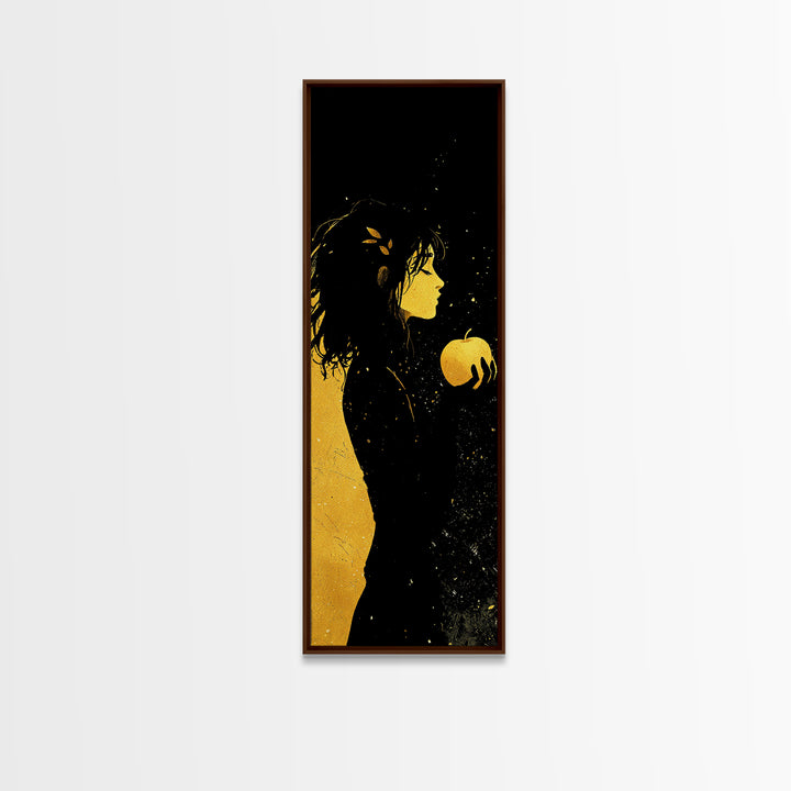 Idunn with Golden Apple Canvas Gold Art – Norse Goddess Canvas Art, Viking Mythology wall décor framed in natural wood