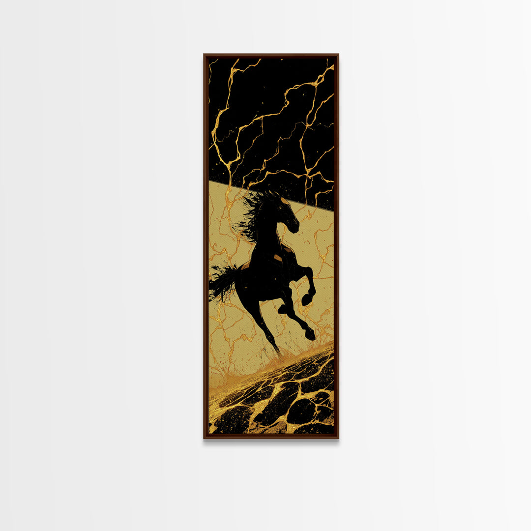 Sleipnir Odin’s Horse Canvas Gold Art, Viking Canvas Art Norse Mythology Decor, Nordic Warrior Office Wall Art Framed in Real Wood
