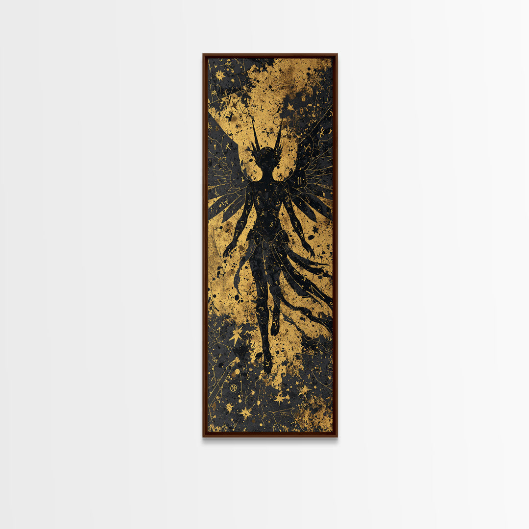 Canvas Gold Art Valkyrie Warrior Goddess, Norse Mythology Canvas Art in real wood frame, Nordic office wall decor or dad gift
