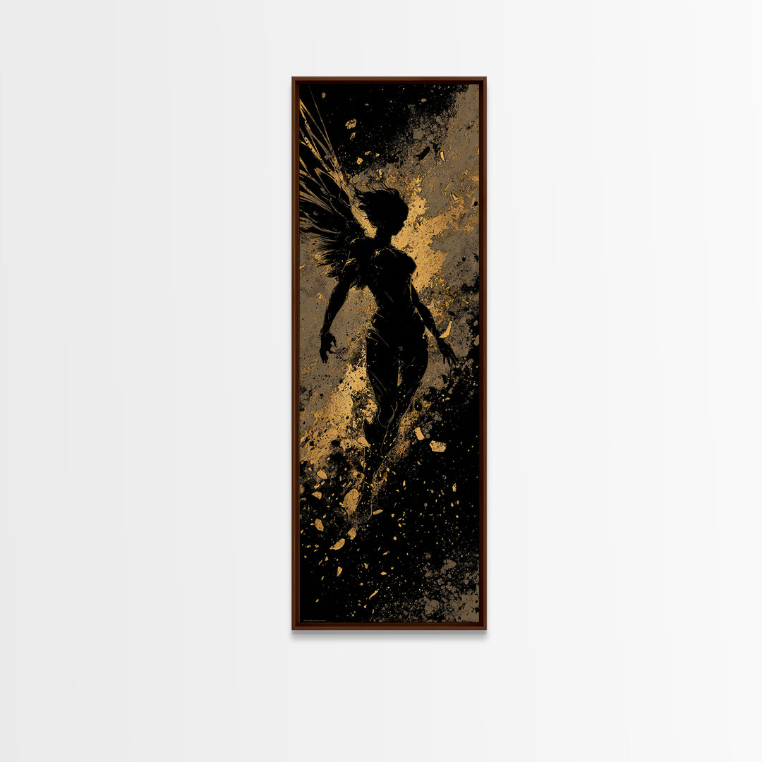 Valkyrie Canvas Gold Art Nordic Mythology Wall Decor, Canvas Art for Man Cave or Office, framed in natural wood for bold style
