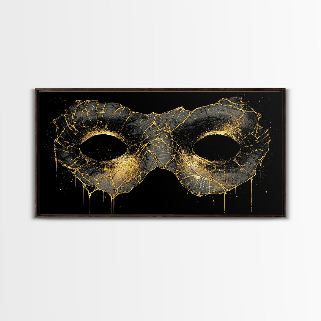 Viking Mask Canvas Gold Art, Nordic Mythology Canvas Art, Norse Warrior Office Wall Decor with Real Wood Frame, Dad Gift