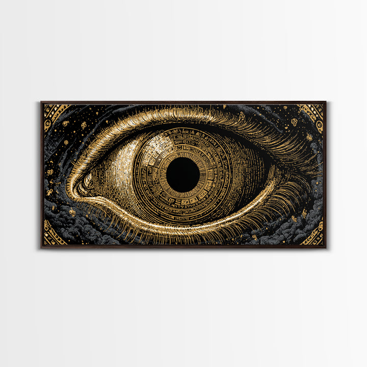 Mystic Rune Eye Canvas Gold Art Norse Canvas Art Nordic Wall Hanging with real wood frame, Viking Decor, Dad Gift for Office
