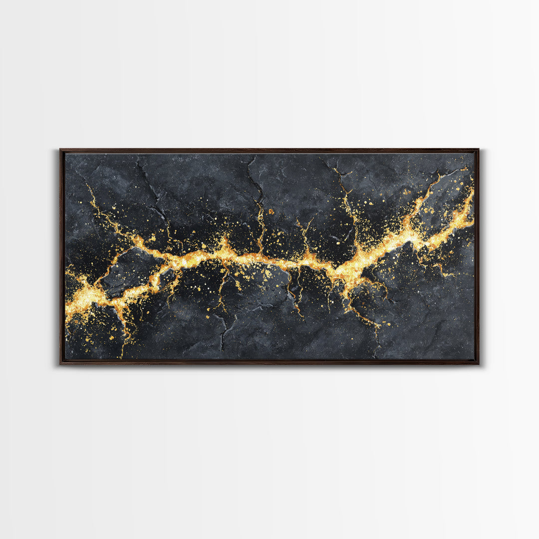 Golden Fracture Canvas Gold Art Nordic Canvas Art Norse Abstract Wall Hanging with natural wood frame, Office Decor, Dad Gift