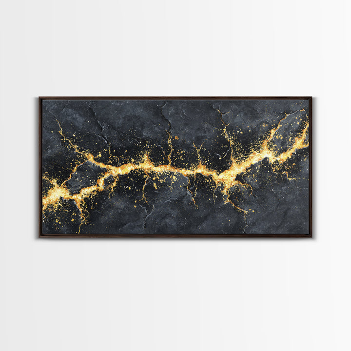 Golden Fracture Canvas Gold Art Nordic Canvas Art Norse Abstract Wall Hanging with natural wood frame, Office Decor, Dad Gift