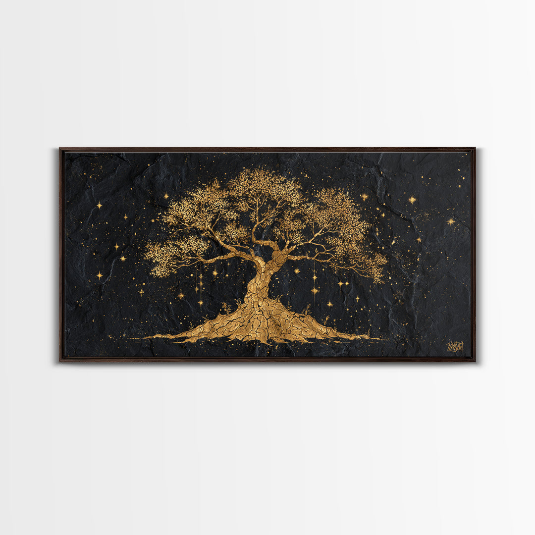Yggdrasil Canvas Gold Art Canvas Art Norse Tree of Life Nordic Mythology Wall Decor Dad Gift Office Art framed with real wood