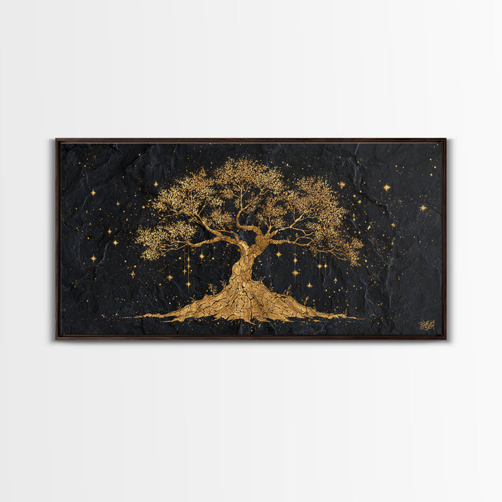 Yggdrasil Canvas Gold Art Canvas Art Norse Tree of Life Nordic Mythology Wall Decor Dad Gift Office Art framed with real wood