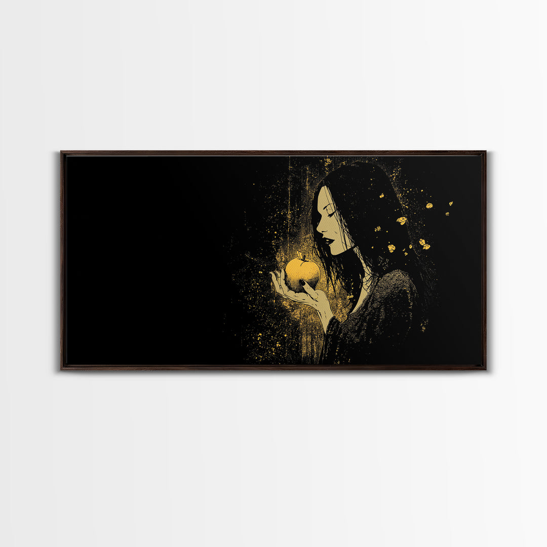 Idunn Norse Goddess with Golden Apple Canvas Gold Art Canvas Art Nordic Wall Art for Dad Gift or Office Decor framed in natural wood