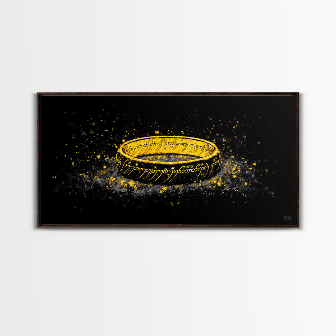 Norse Mythology Rune Ring Canvas Gold Art Viking Symbolic Canvas Art, Man Cave Wall Decor framed in authentic natural wood
