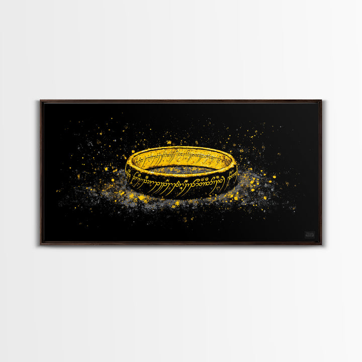 Norse Mythology Rune Ring Canvas Gold Art Viking Symbolic Canvas Art, Man Cave Wall Decor framed in authentic natural wood