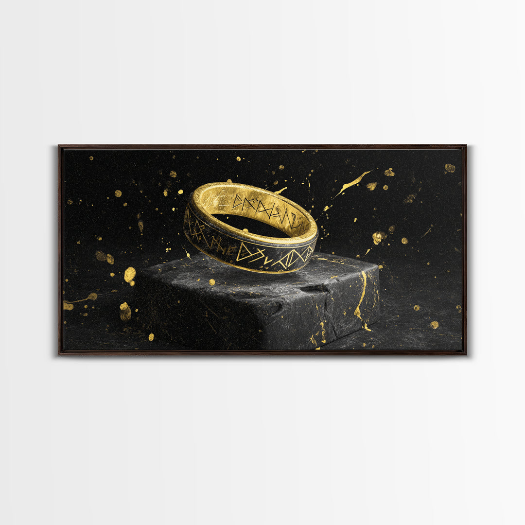 Viking Rune Ring Canvas Gold Art Nordic Symbol Canvas Art Norse Jewelry Wall Decor, Office Art or Dad Gift with real wood frame