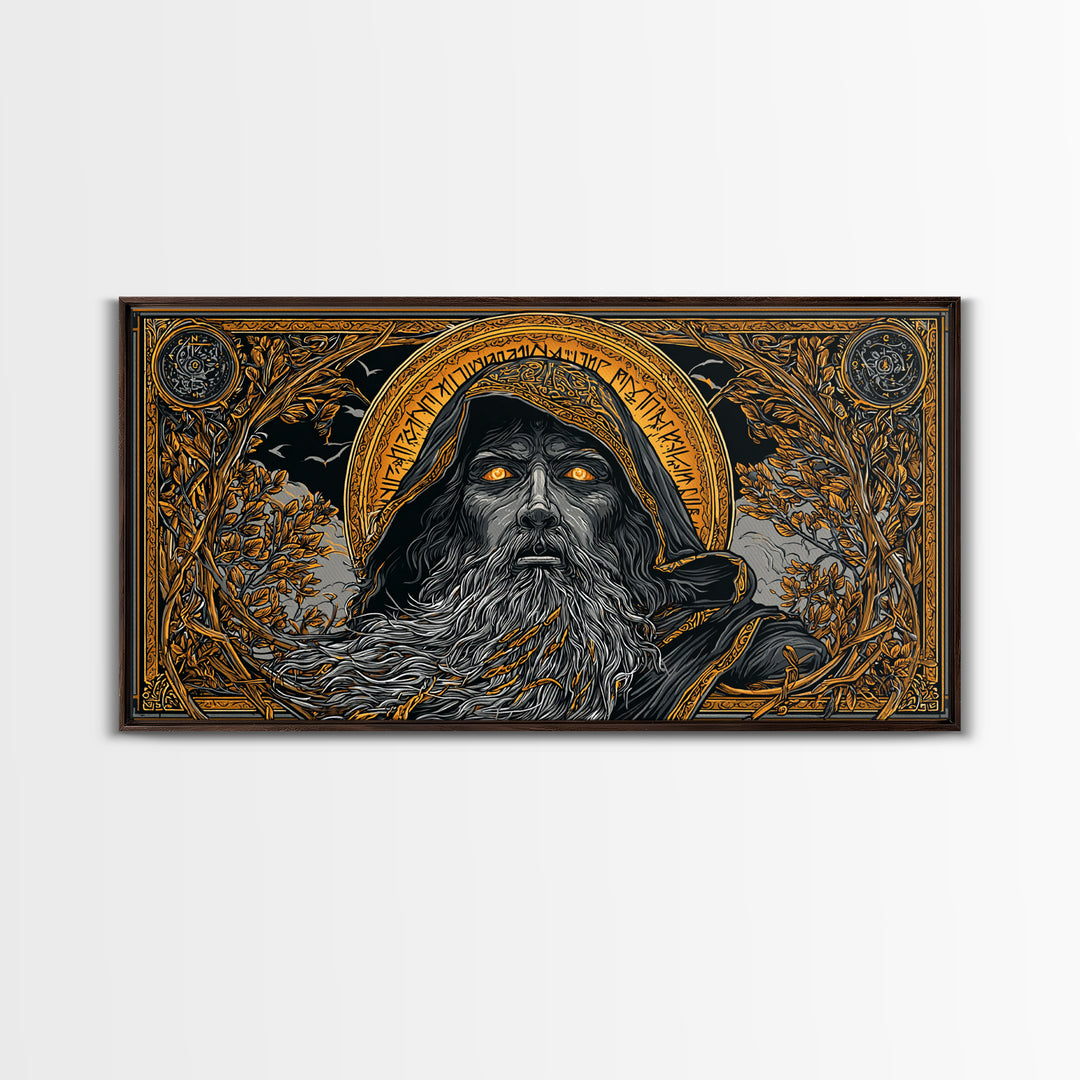 Ragnarok Battle Canvas Gold Art Viking Apocalypse Scene Canvas Art, Norse Mythology Man Cave Art with sturdy real wood frame