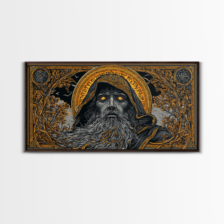 Ragnarok Battle Canvas Gold Art Viking Apocalypse Scene Canvas Art, Norse Mythology Man Cave Art with sturdy real wood frame