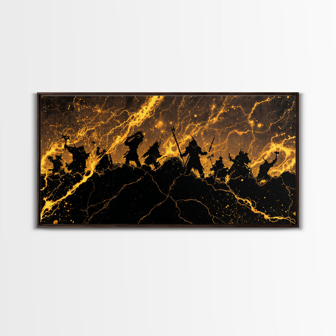 Odin Allfather Canvas Gold Art Norse God Portrait Canvas Art, Viking Nordic Decor for Man Cave or Office in real wood frame
