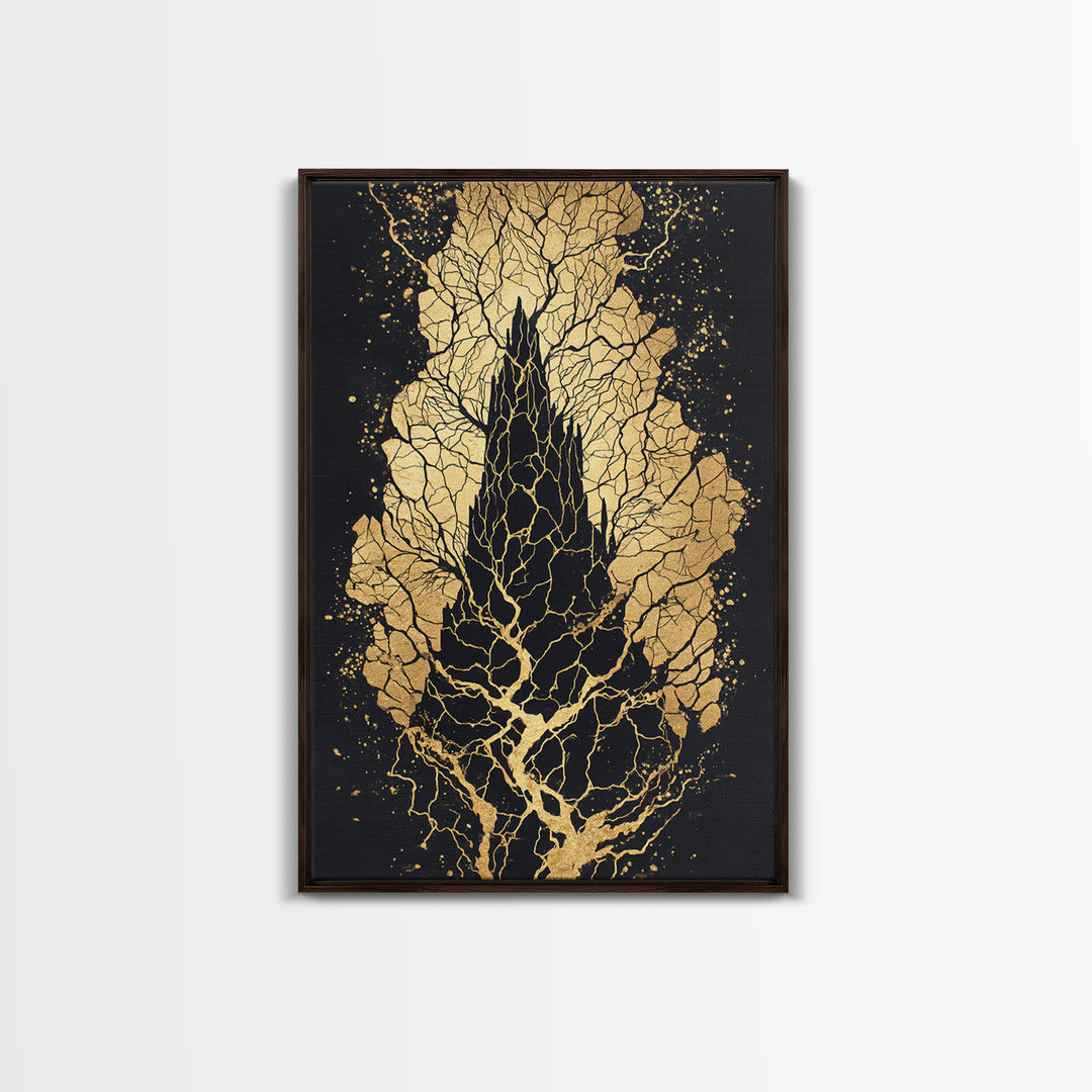 Yggdrasil Roots Canvas Gold Art Canvas Art | Nordic Mythology Wall Art Viking Pagan Decor | Office or Man Cave | Wood Framing