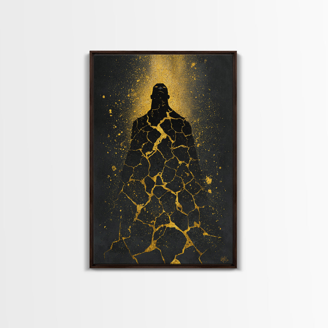 Nordic Titan Rising Canvas Gold Art Canvas Art | Norse Mythology Wall Decor for Man Cave or Office | Framed with Real Wood