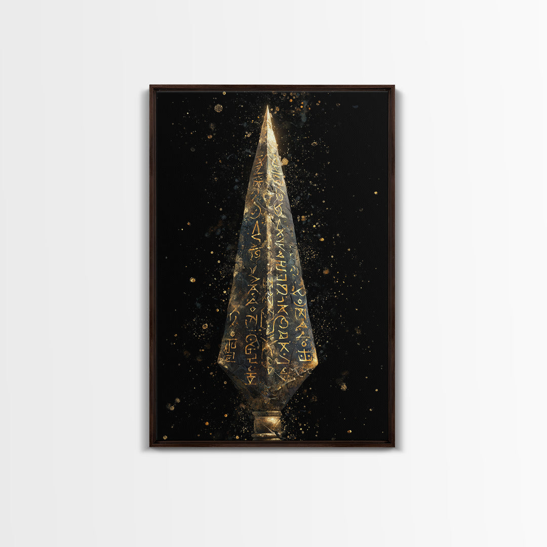 Viking Rune Spear Canvas Gold Art Canvas Art | Nordic Mythology Wall Decor for Office or Man Cave | Framed in Real Wood