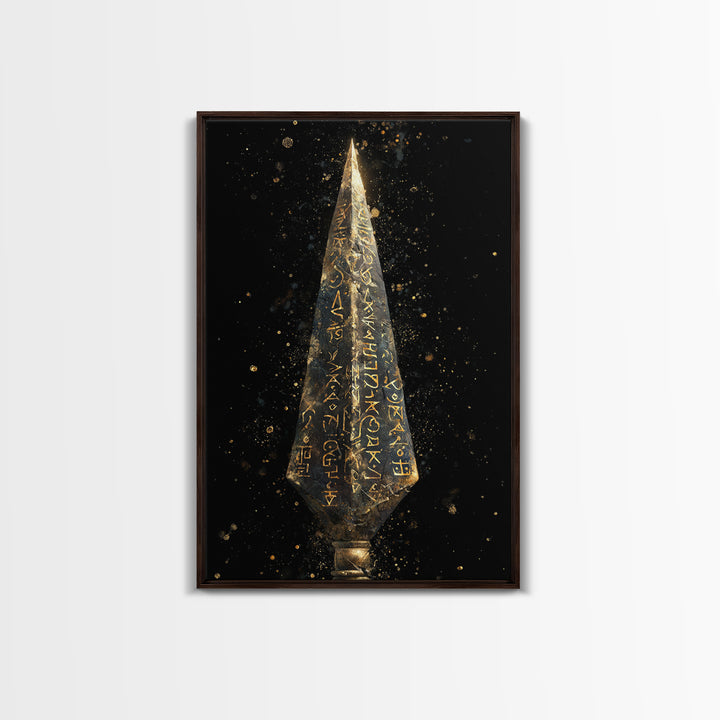 Viking Rune Spear Canvas Gold Art Canvas Art | Nordic Mythology Wall Decor for Office or Man Cave | Framed in Real Wood
