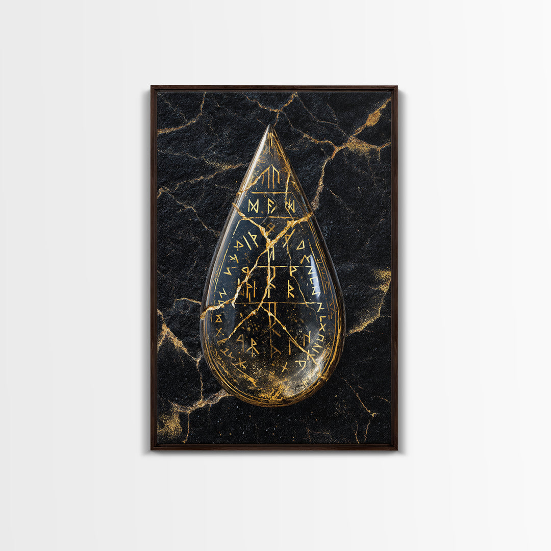 Runestone Canvas Gold Art Canvas Art | Viking Runes Nordic Mythology Wall Art for Man Cave or Study | Mounted in Real Wood