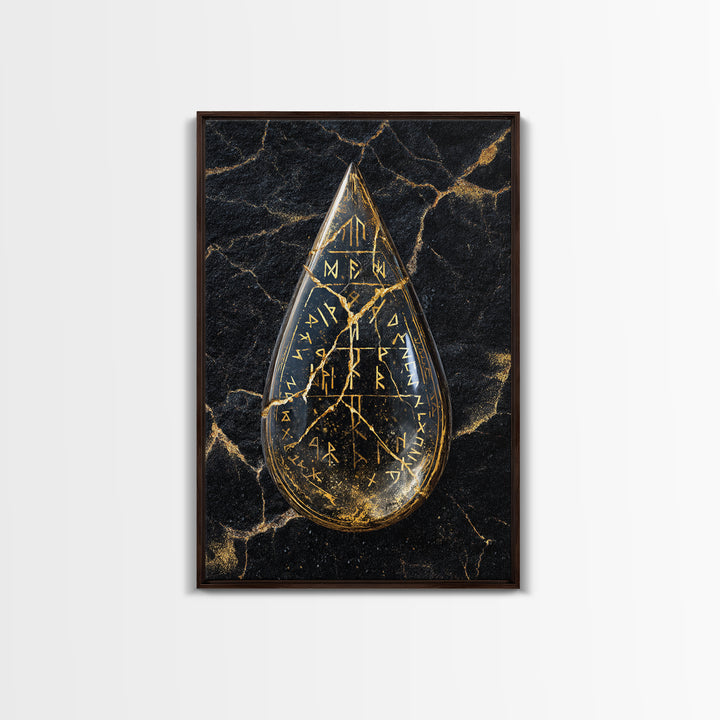 Runestone Canvas Gold Art Canvas Art | Viking Runes Nordic Mythology Wall Art for Man Cave or Study | Mounted in Real Wood