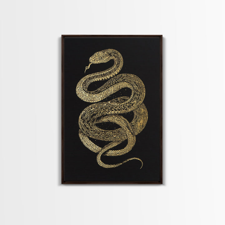 Jormungandr Serpent Canvas Gold Art Canvas Art | Viking Snake Norse Mythology Wall Art for Office or Man Cave | Framed in Wood